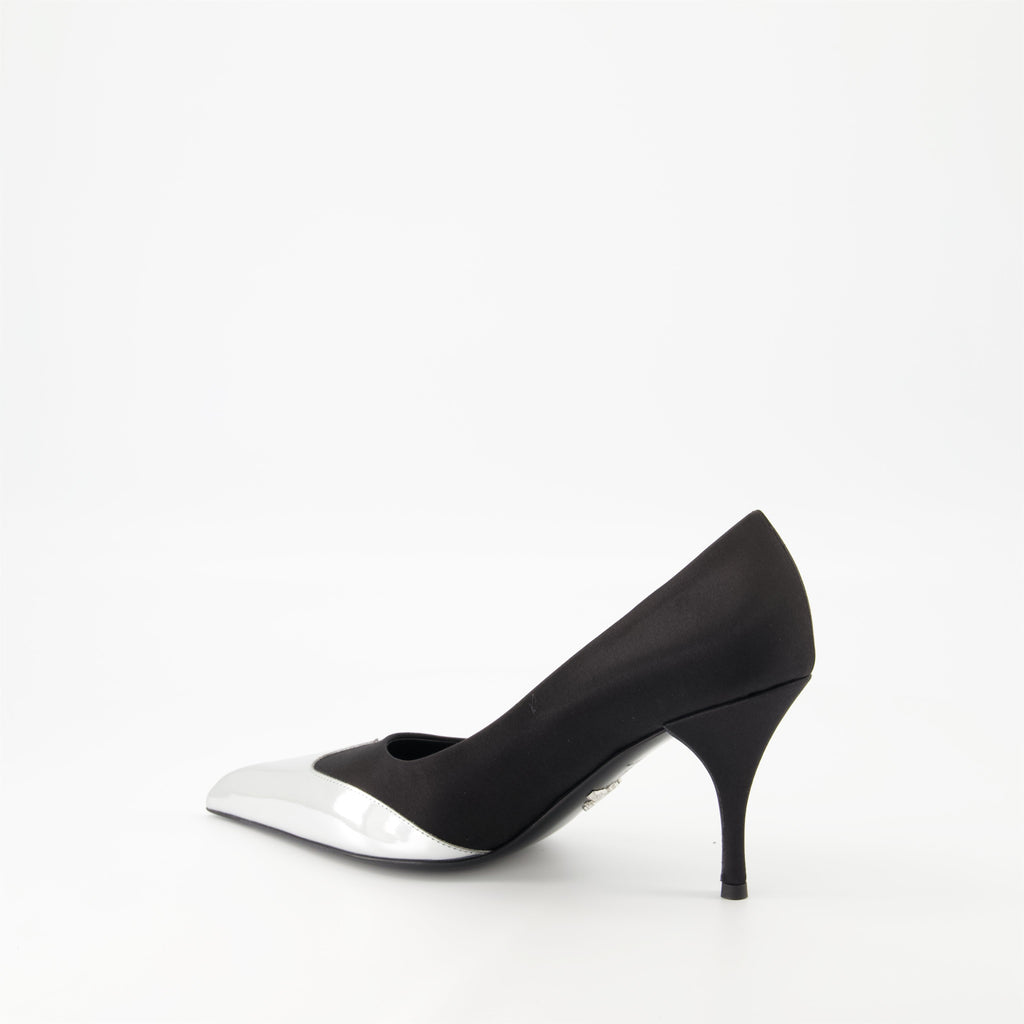 Satin and leather pumps