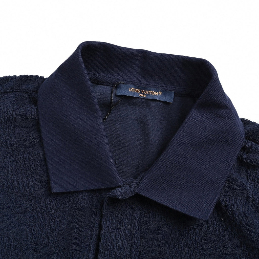 Damier Terry Cloth Button-Down Shirt | Navy Blue