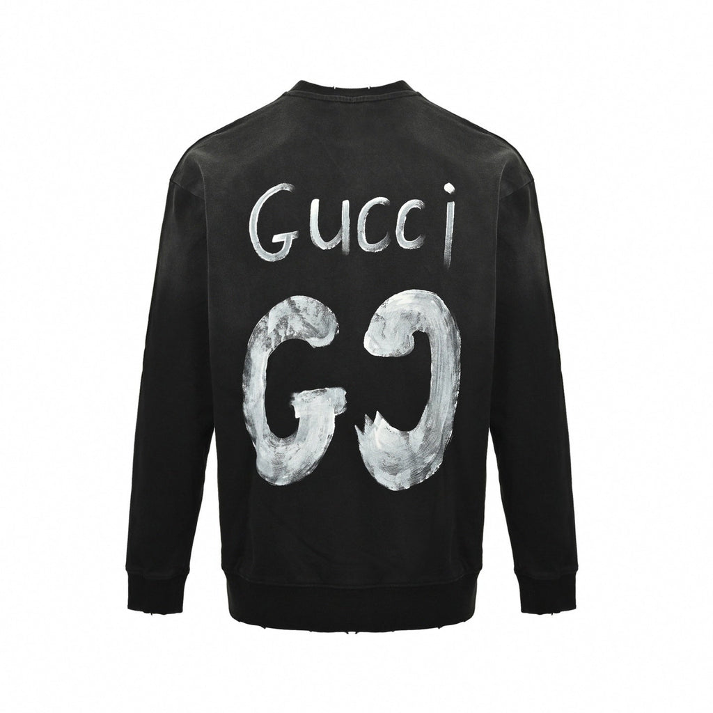 Painted Script Logo Distressed Sweatshirt | Washed Black
