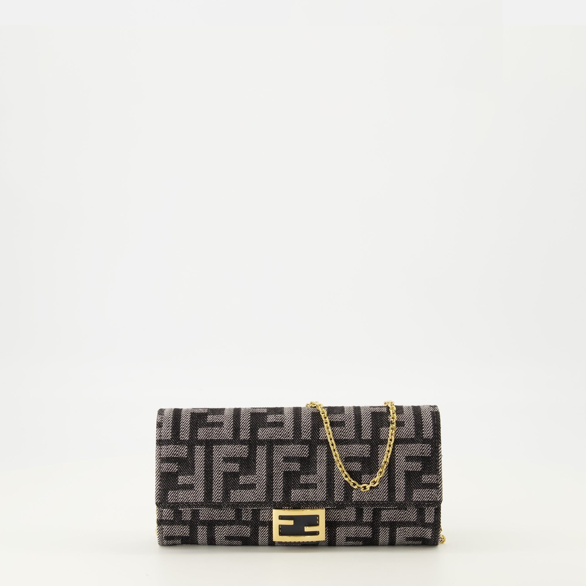 FF Denim Chain Baguette Wallet in Blue