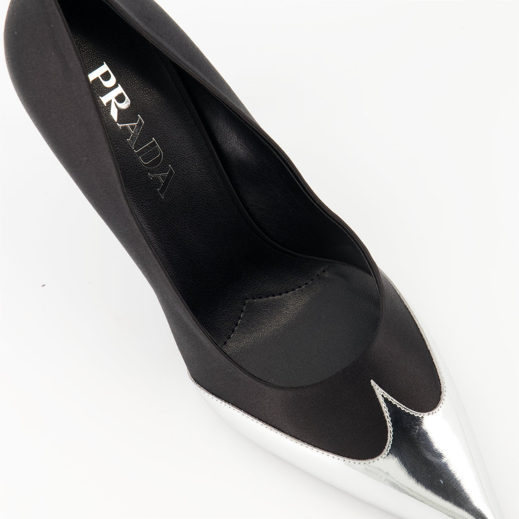 Satin and leather pumps