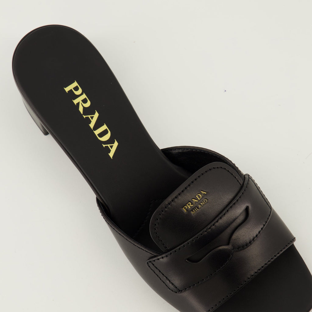 Black Leather Mules
