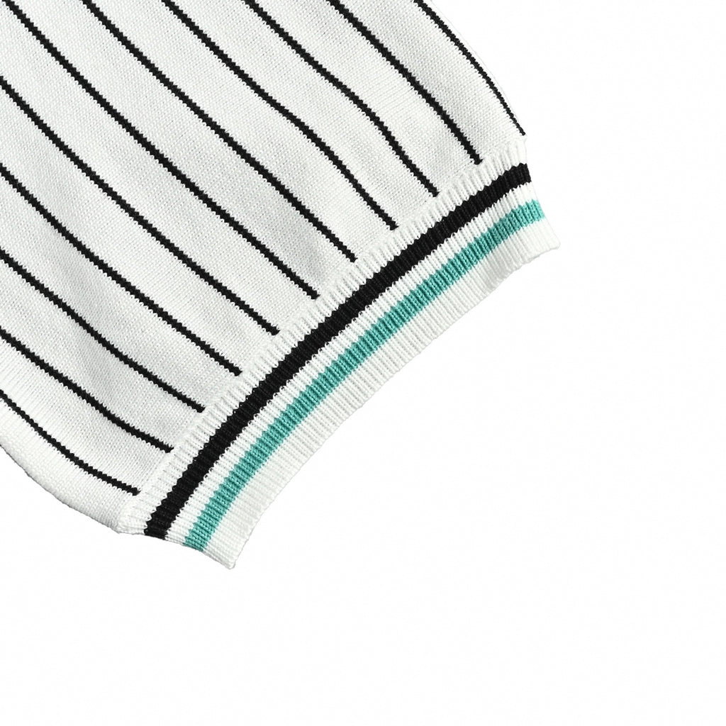 Striped Knit Polo | White