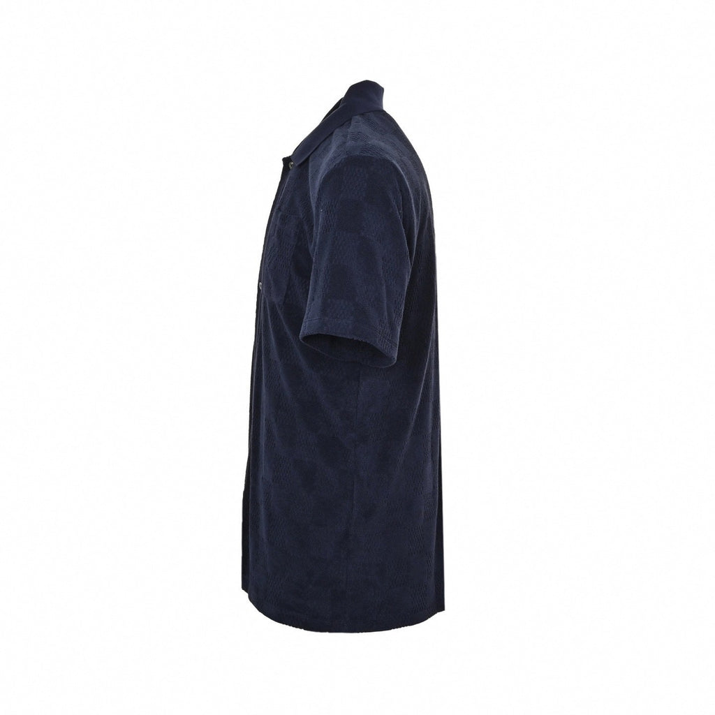 Damier Terry Cloth Button-Down Shirt | Navy Blue