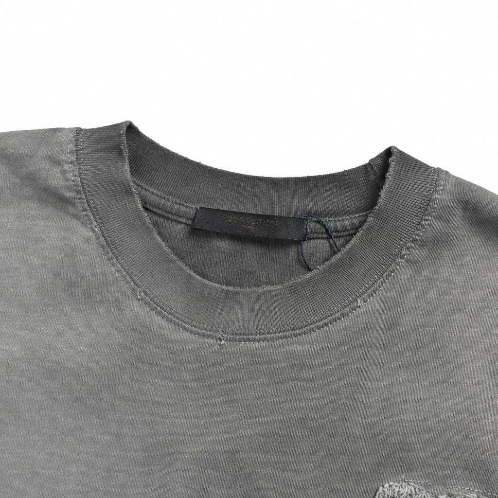 Distressed "LV" Graphic T-Shirt | Washed Grey