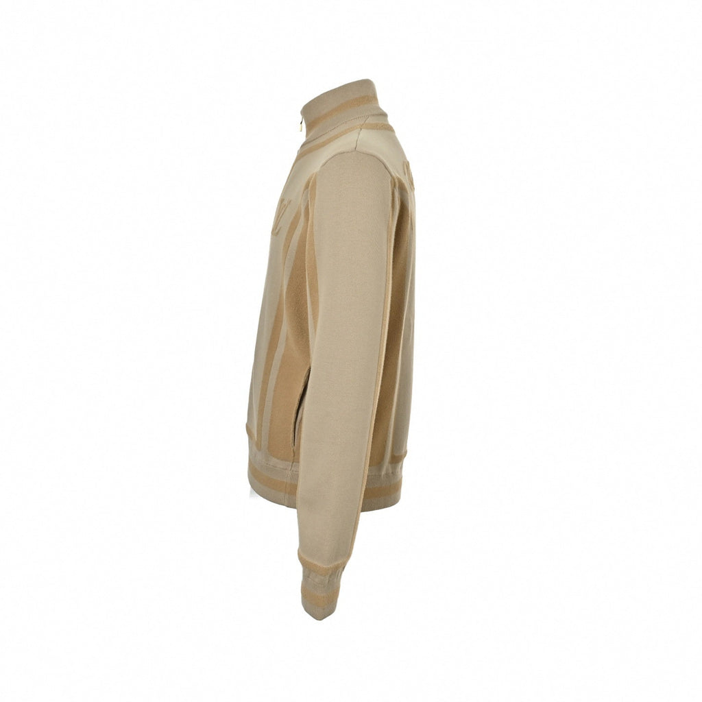 Script Textured Knit Cardigan | Beige