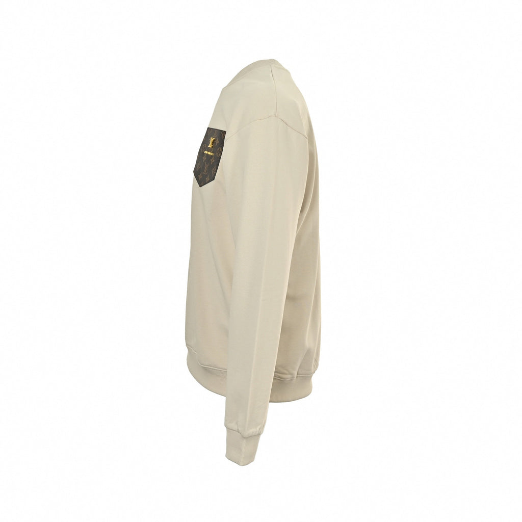 Monogram Pocket Cotton Crewneck | Beige