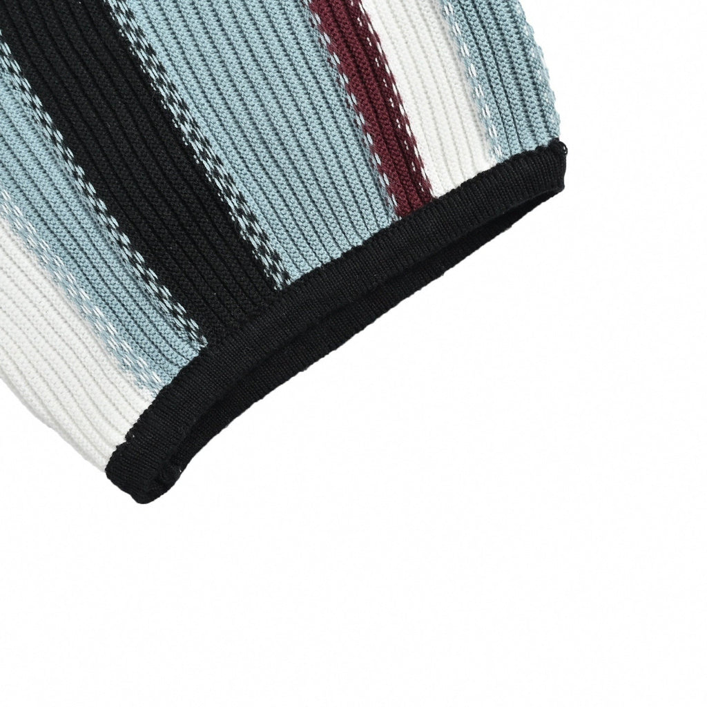 Vertical Stripe Ribbed Knit Polo