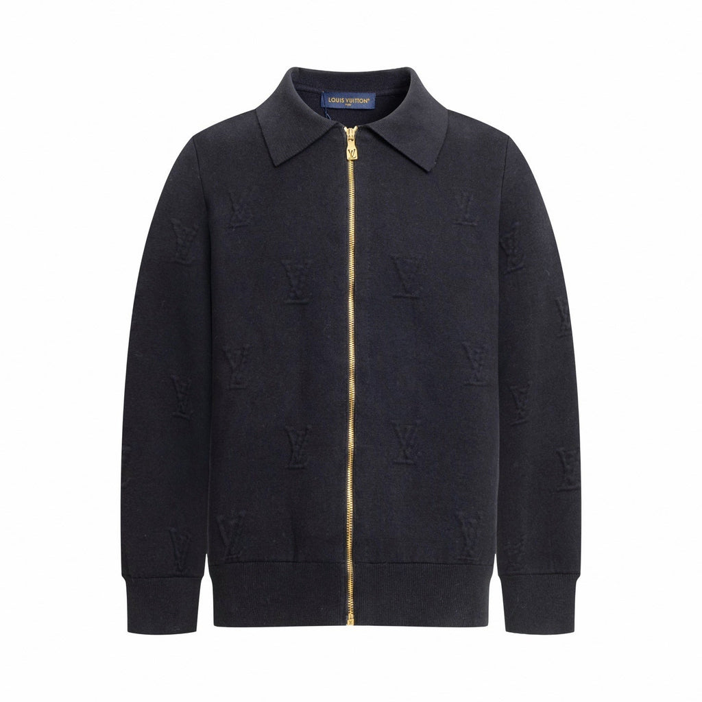 3D Monogram Embossed Zip-Through Cardigan | Midnight Blue