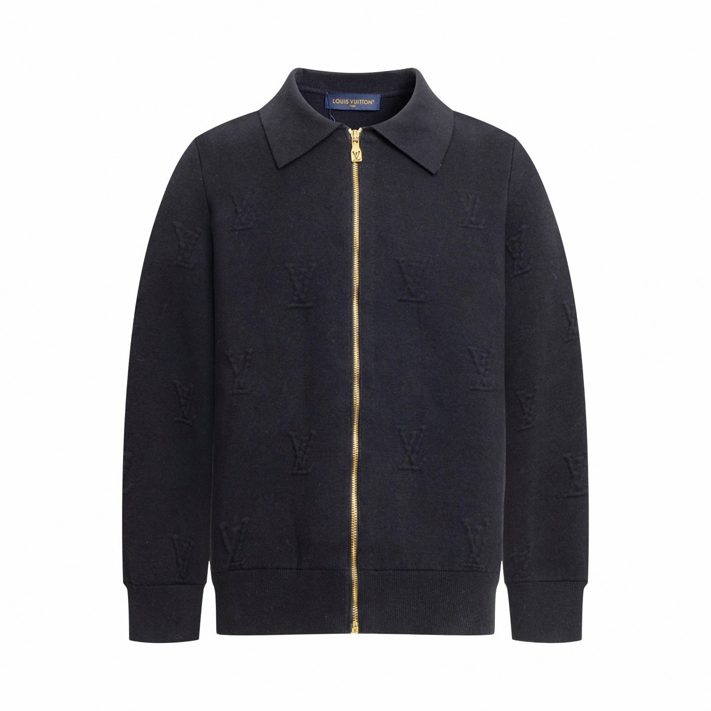 3D Monogram Embossed Zip-Through Cardigan | Midnight Blue