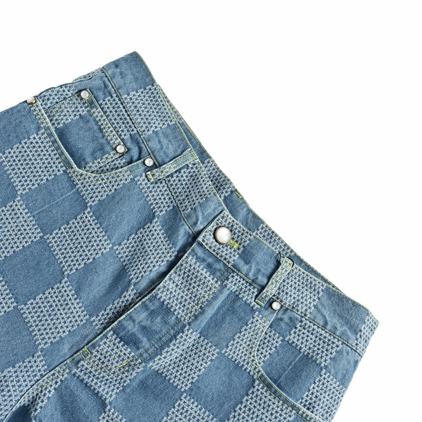 Damier Stitch Denim Shorts