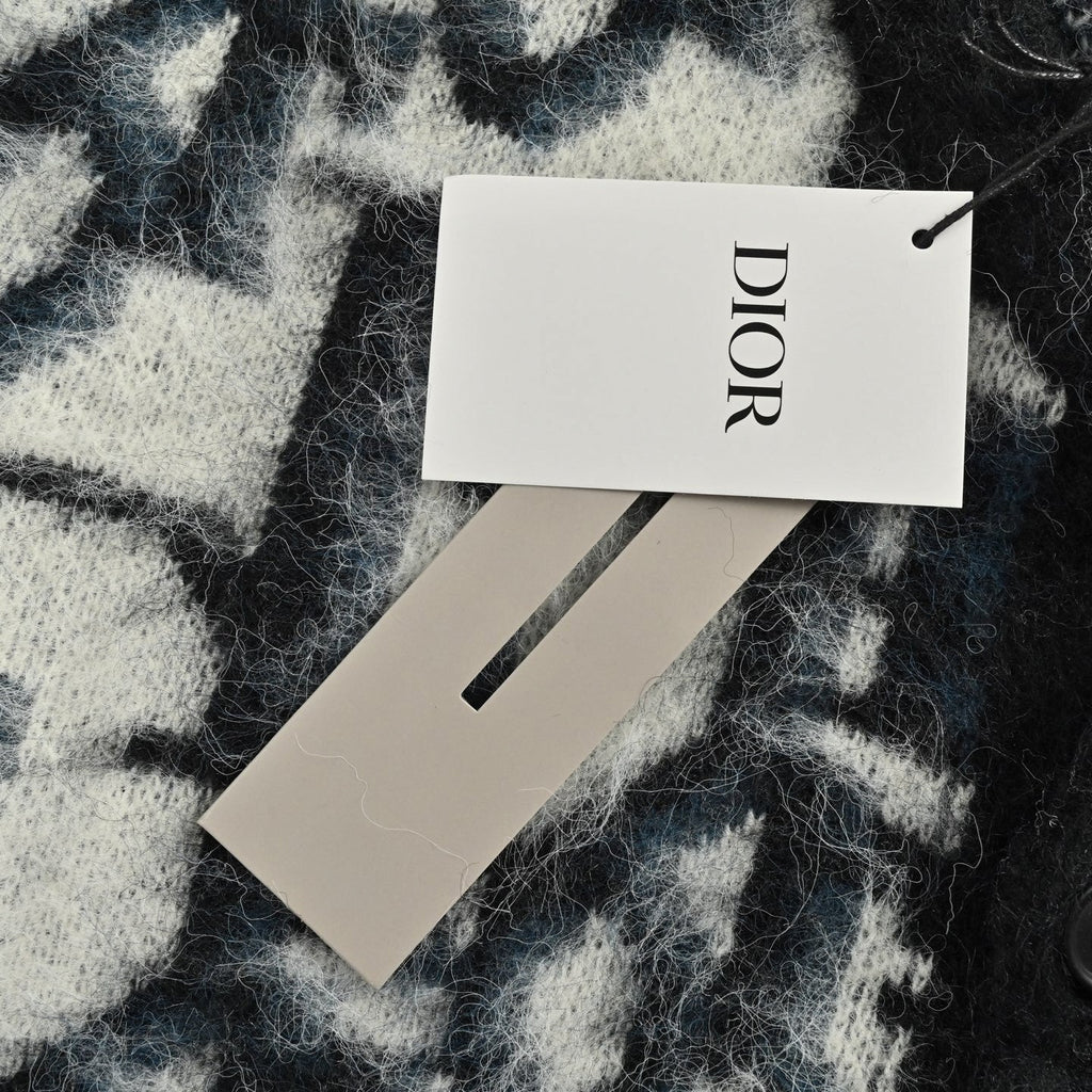 Oblique Brushed Wool Jacquard Cardigan | Black & White