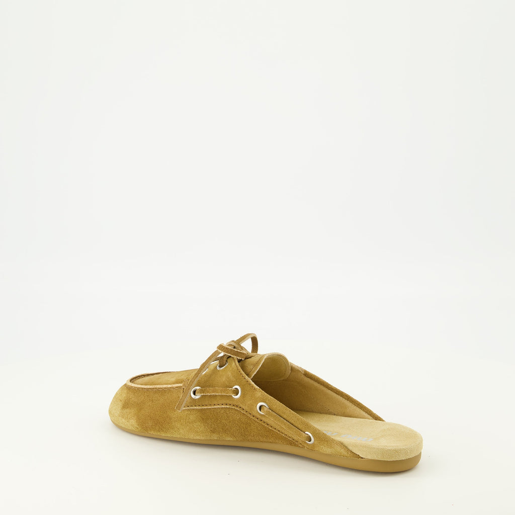 Brown Suede Boat Mules