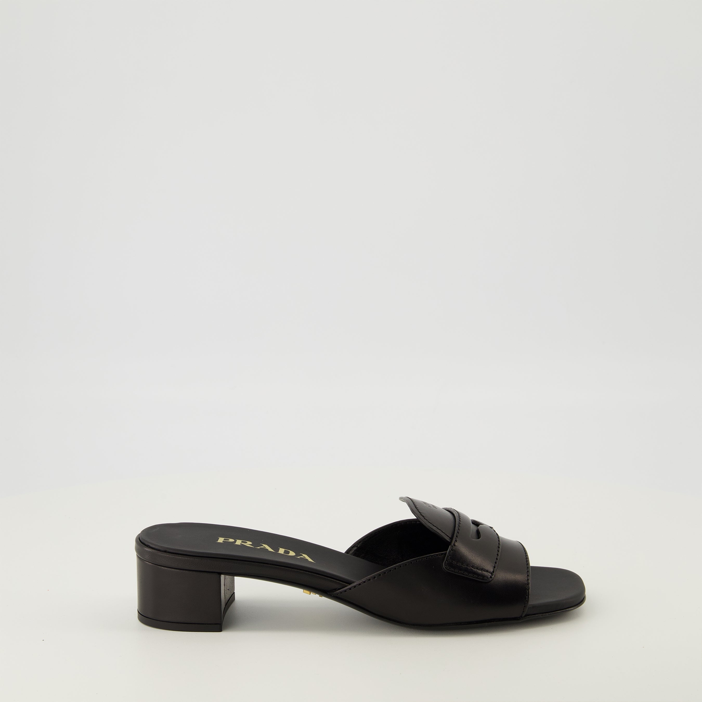 Black Leather Mules