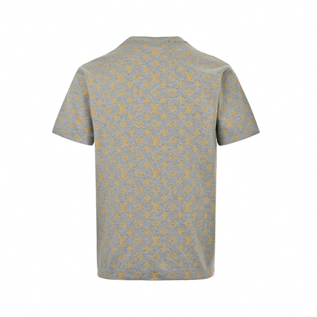 Monogram Jacquard Knit T-Shirt | Grey & Mustard