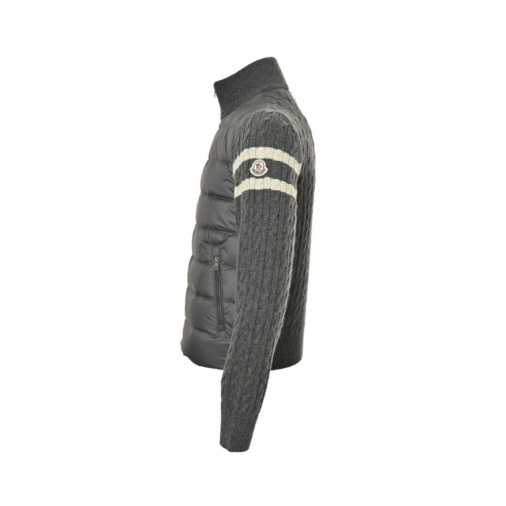 Cable Knit Sleeve Quilted Down Cardigan | Grey