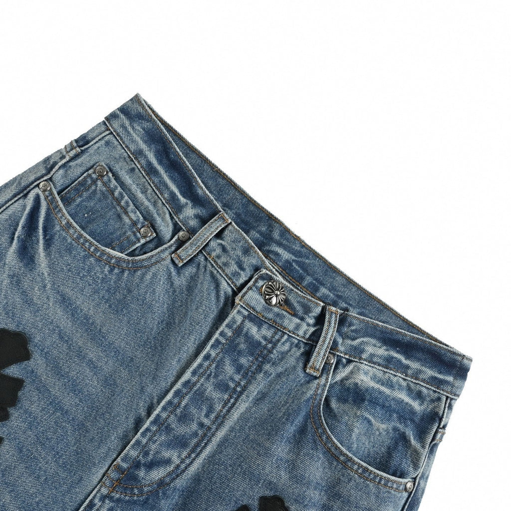 Cross Patch Denim Jeans | Blue