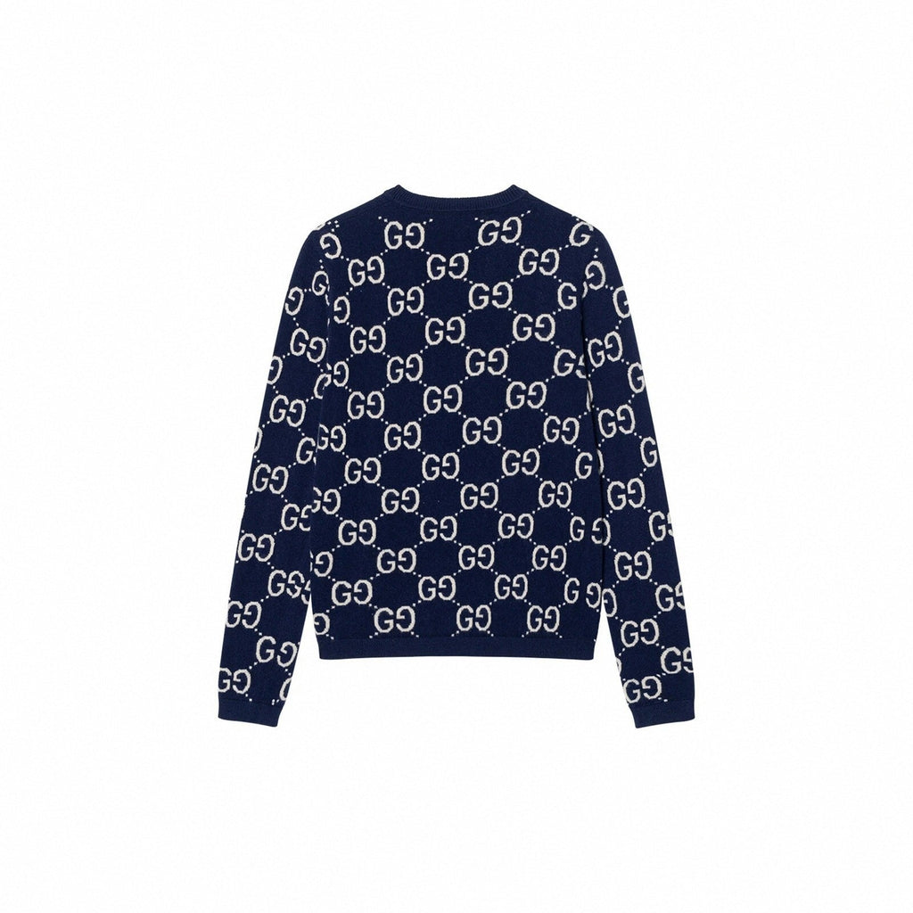 Cotton Wool Picot Trim Sweater - Navy