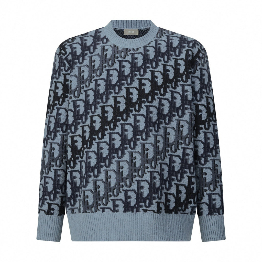 Oblique Terry Cotton Jacquard Crewneck | Blue
