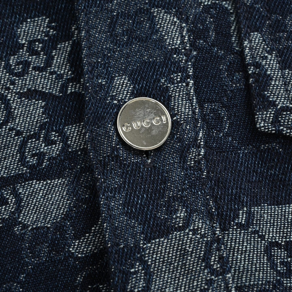 Camouflage Jacquard Denim Overshirt | Navy Blue