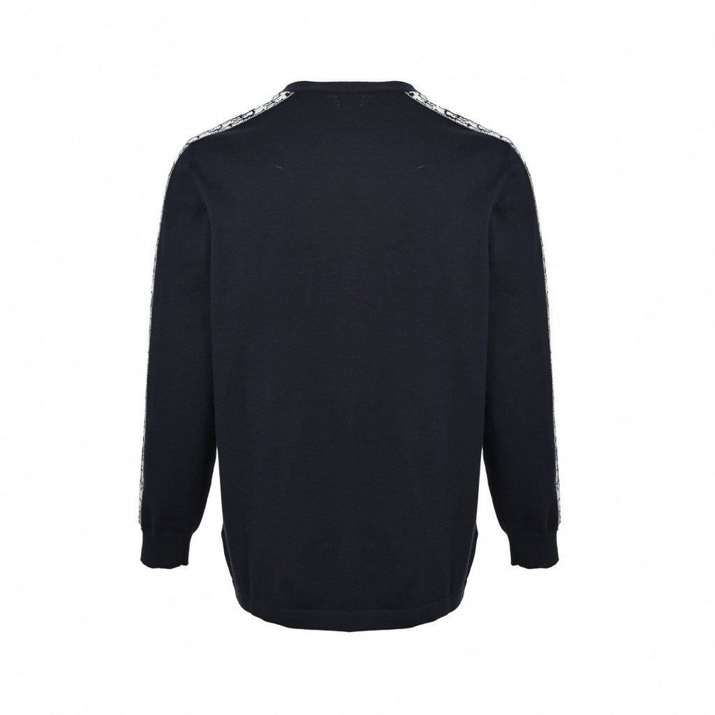 Oblique Sleeve Stripe Cotton Knit Crewneck