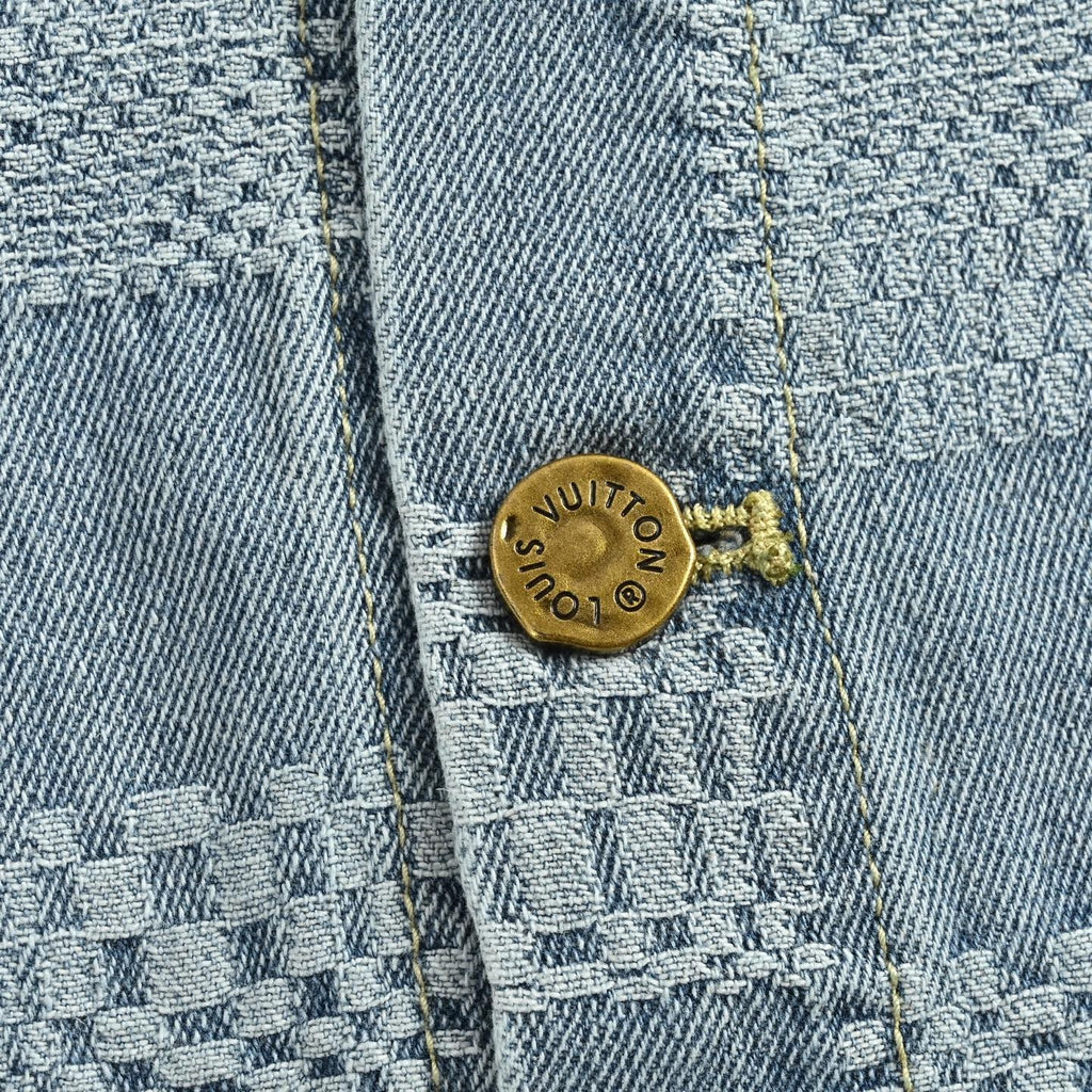 Textured Damier Denim Short-Sleeve Shirt | Light Blue