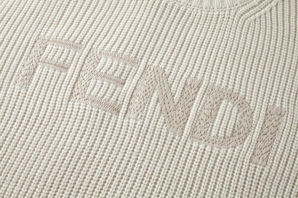 Tonal Embroidered Logo Knit Sweater | Cream