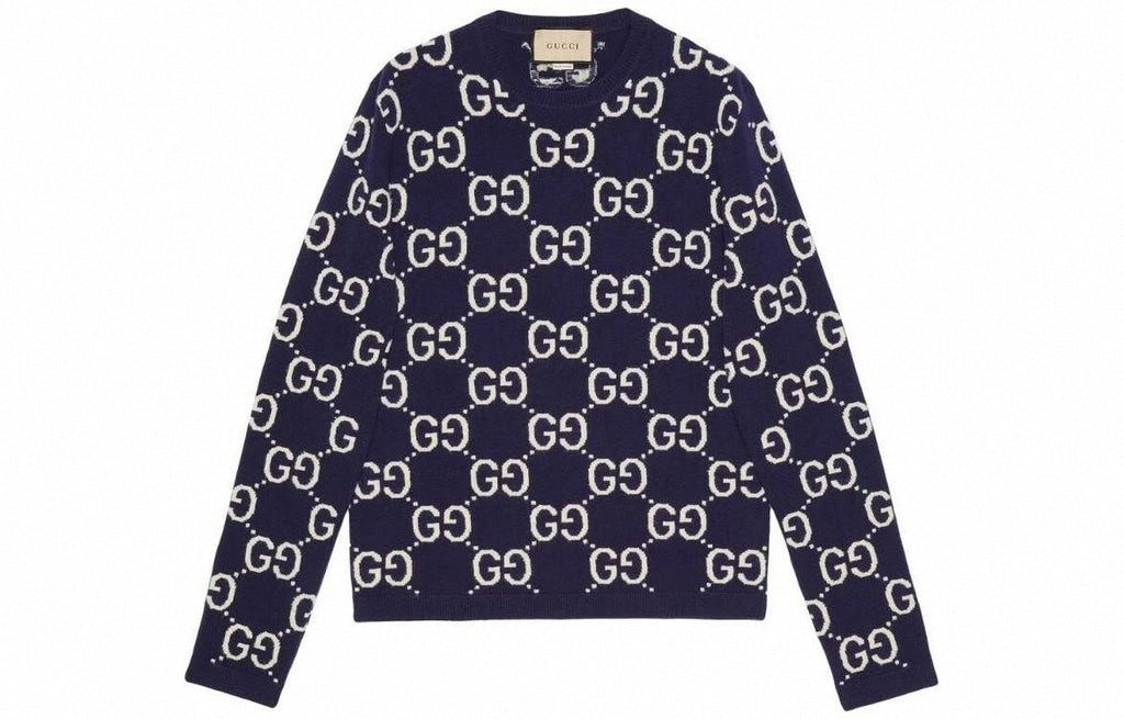 Cotton Wool Picot Trim Sweater - Navy