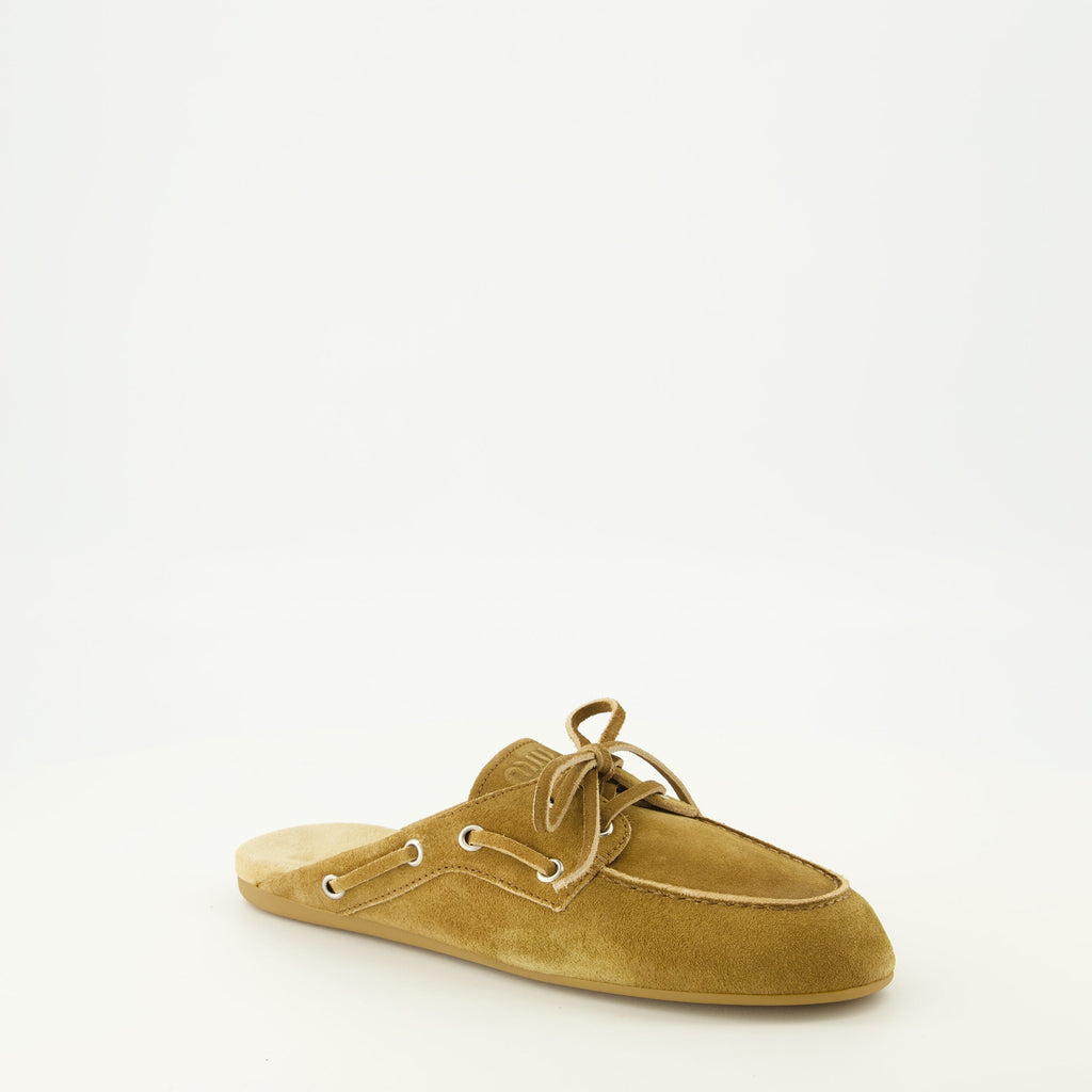 Brown Suede Boat Mules