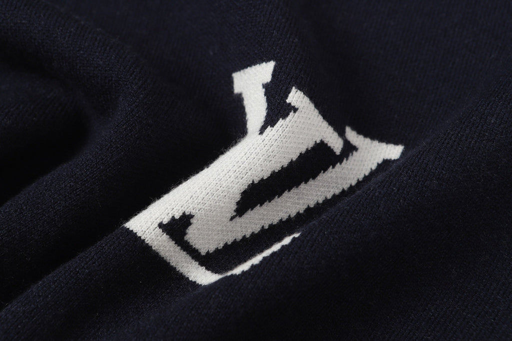Scattered Monogram Intarsia Wool Crewneck | Navy