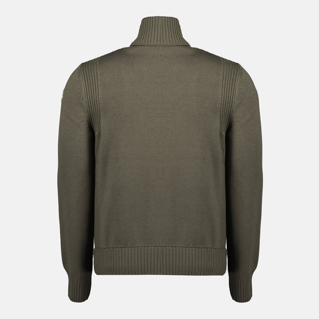 Zipped Khaki Wool Cardigan