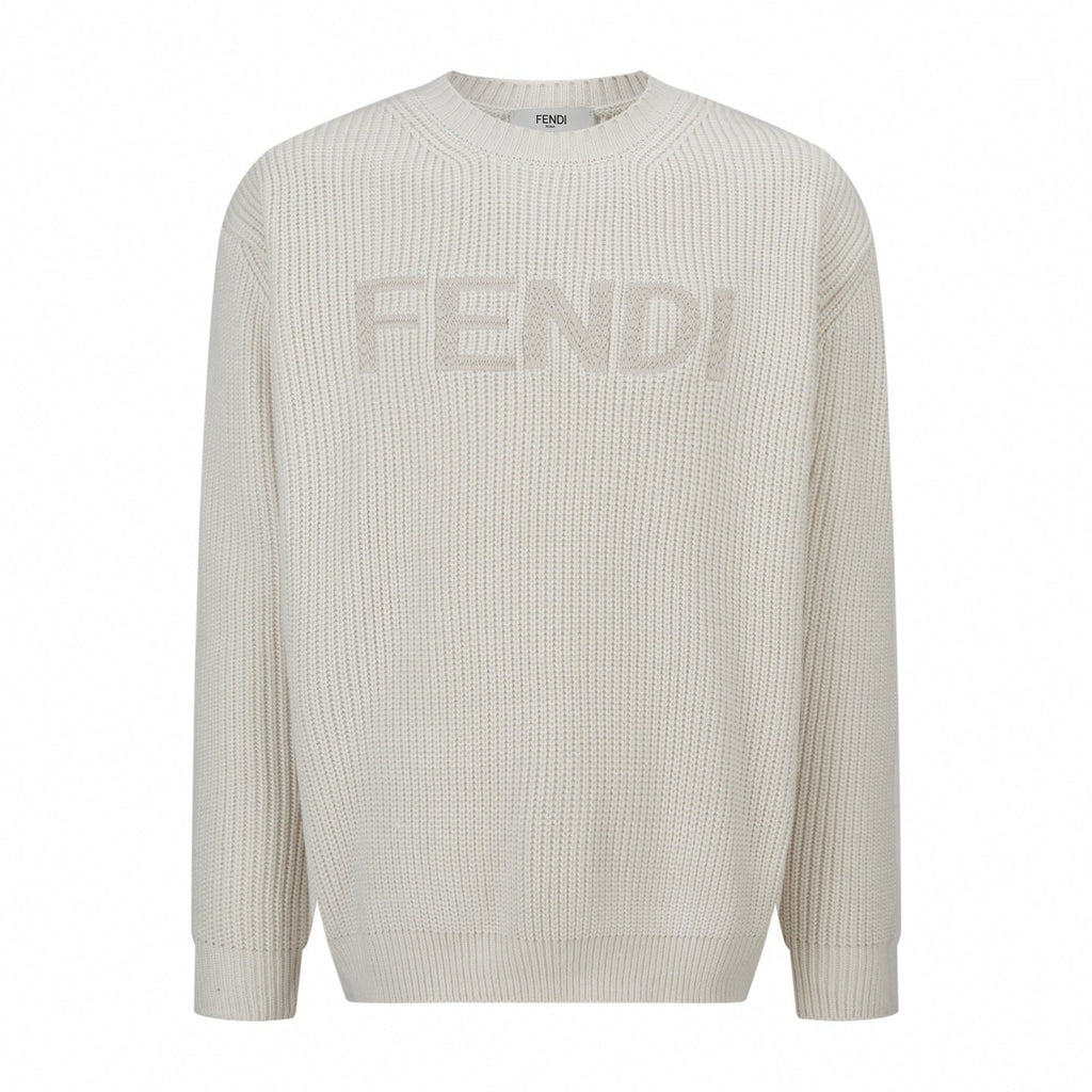 Tonal Embroidered Logo Knit Sweater | Cream