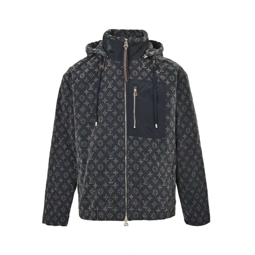 Monogram Tapestry Jacquard Hooded Jacket | Dark Grey