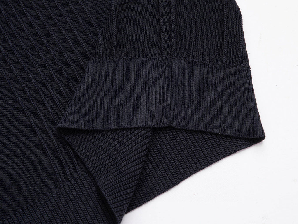 Vertical Ribbed Knit T-Shirt | Navy Blue
