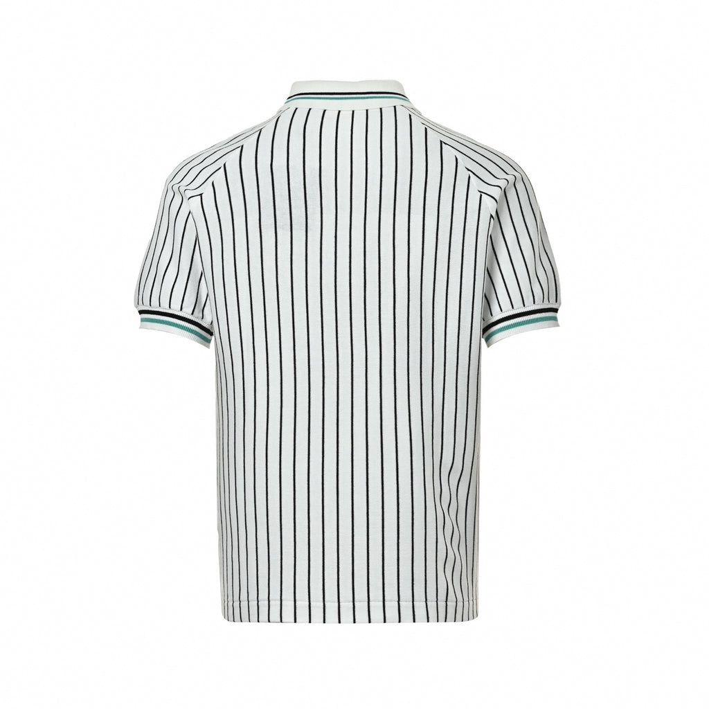 Striped Knit Polo | White