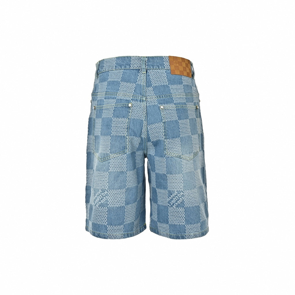 Damier Stitch Denim Shorts