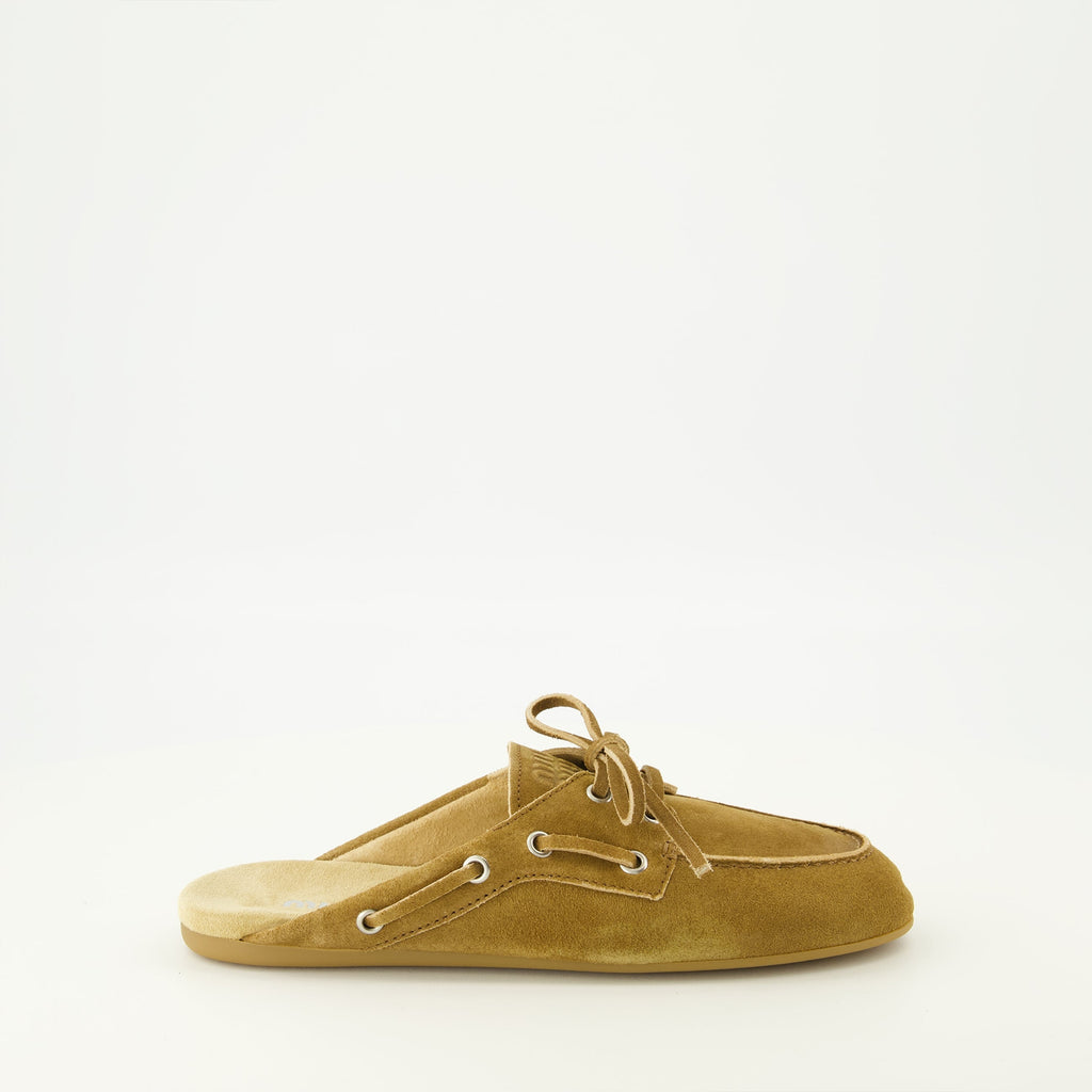 Brown Suede Boat Mules